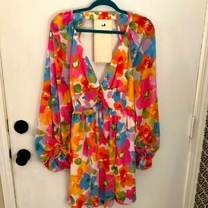 ASOS Floral Long Sleeve V-Neck Dress